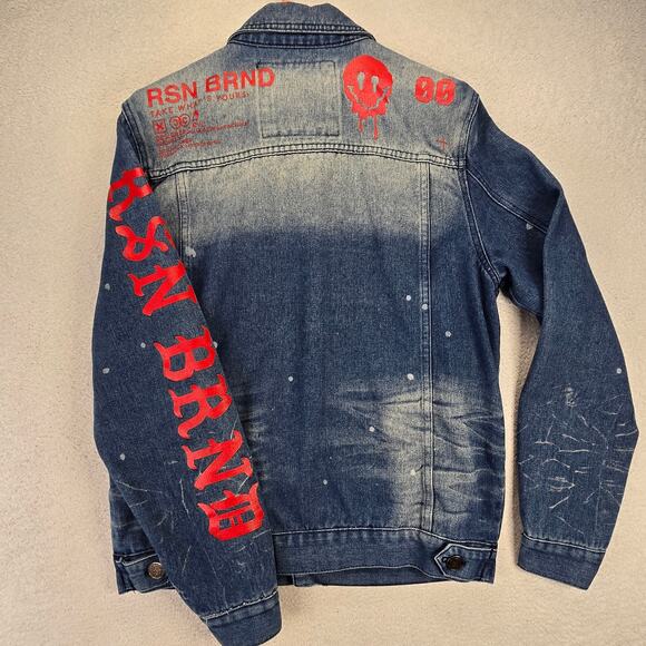 REASON Jean Jacket Mens Small Blue Hand Crafted Denim Button Up Cotton Pockets - Picture 6 of 14